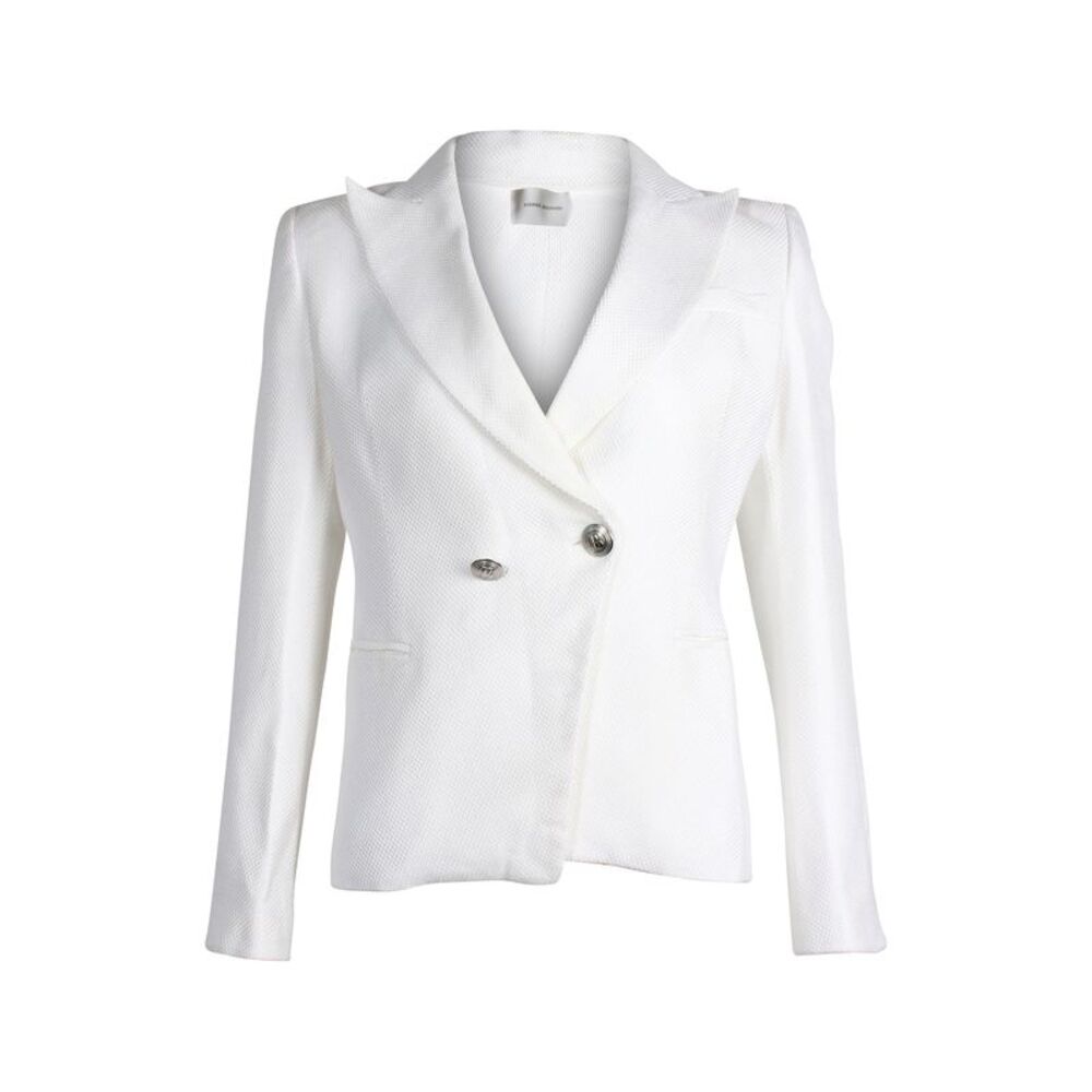 Pierre Balmain Peak Lapel Double-Breasted Blazer in White Cotton